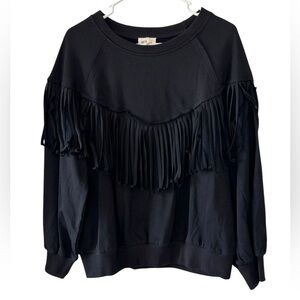 BiBi Fringe Black Sweater Oversized Small